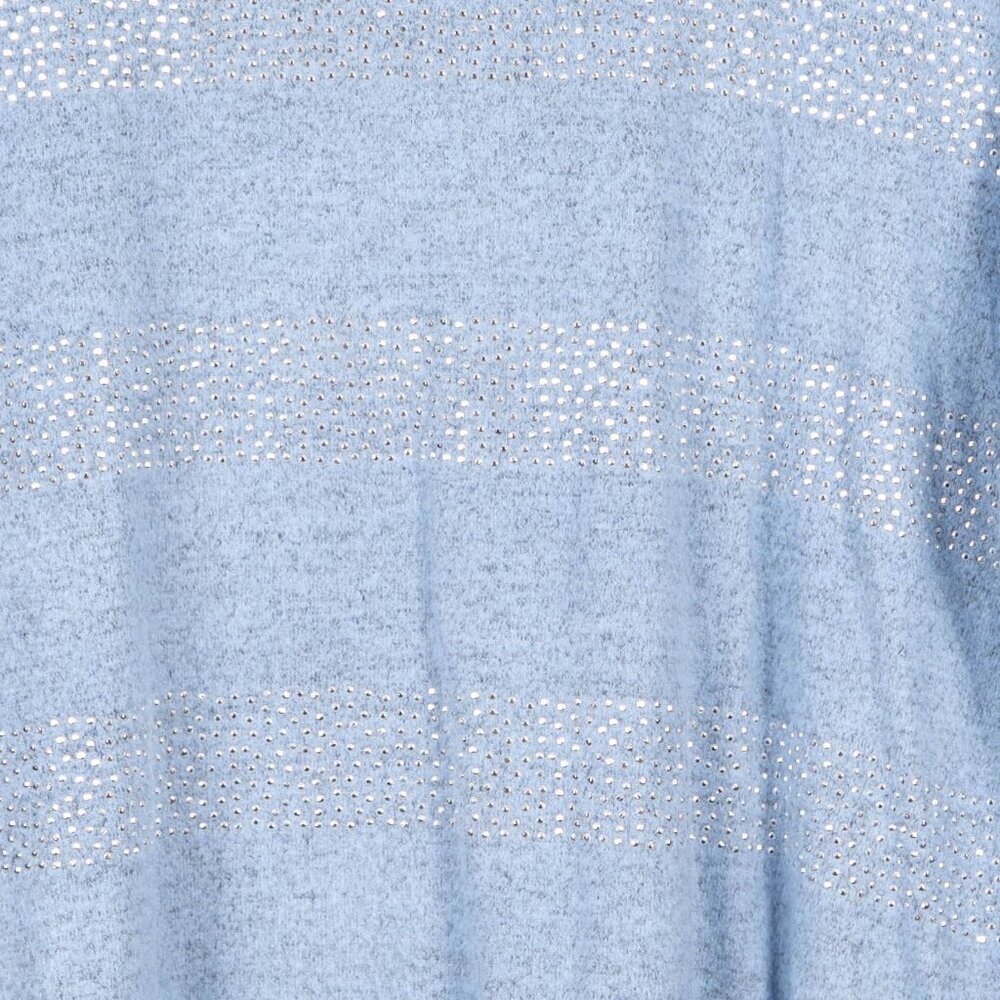 Cathy Knit Top L Womens Light Blue Rhinestone Gems Stripes 3/4 Sleeve Fleece - Picture 4 of 6